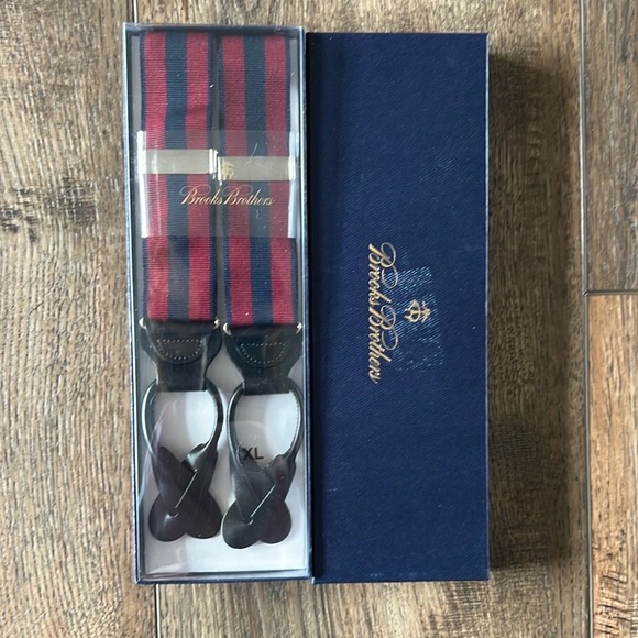 Brooks Brothers Blue and Red Suspenders with Timeless Elegance Leather SIZE XL - Picture 7 of 7
